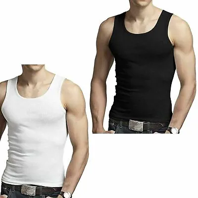 Mens Cotton Vest Summer Training Tops Muscle Gym Black/ White Sports Tank Top • £3.50