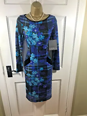 Pretty & Stylish Libra Blue Floral Lined Dress UK 10 New With Tag • £29.99