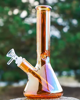 GIRLY 10  Inch THICK Iridescent Beaker BONG Glass Water Pipe HEAVY GLASS *USA* • $92.78