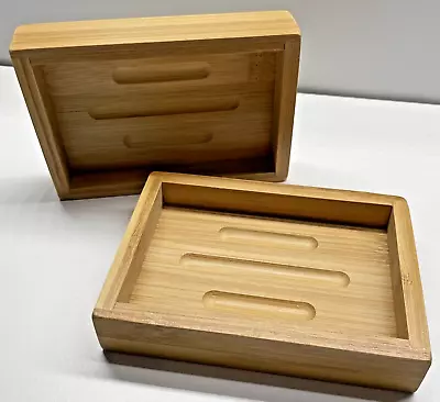 Bamboo Soap Dish Eco Friendly Product Wooden Storage Natural Holder Bathroom 2x  • £7.99