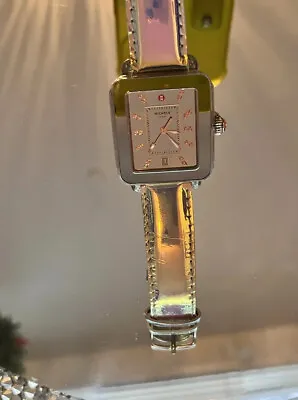 Michele Deco Sport High Shine SS Watch -Mirror  Dial + Pink Topaz • $160