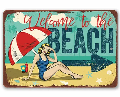 £4.75 • Buy Welcome To The Beach Aluminium Metal Sign Bar Kitchen Office Holiday Sea Side