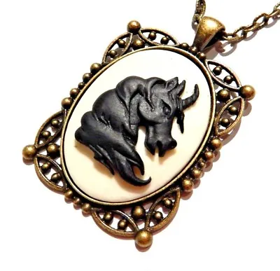 $10.99 • Buy BLACK UNICORN CAMEO PENDANT Portrait Horse Pegasus Gothic Necklace Victorian C4