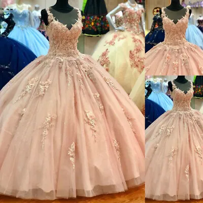 Pink Ball Gown Quinceanera Dresses Lace Prom Glitter Sweet 16 Masquerade Dresses • $149.39