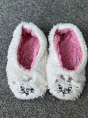 Girls Disney Marie  Aristocats White Pink Fluffy Embroidered Slipper Socks - M • £0.99