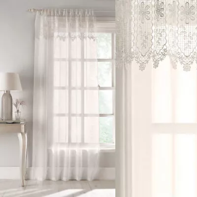 Kensington Macrame Lace Voile Curtain Panels Tab Top Single Panel • £16.99