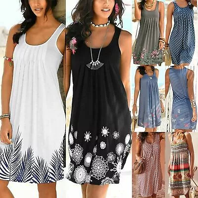 £11.95 • Buy Summer Dresses Women Midi Dress Floral Print Sleeveless Beach Casual Dresses UK