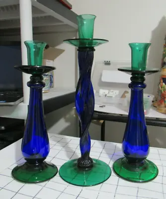 Set Of 3 Antique Vintage Venetian Italian Art Glass Candlesticks 11” & 13  • $299
