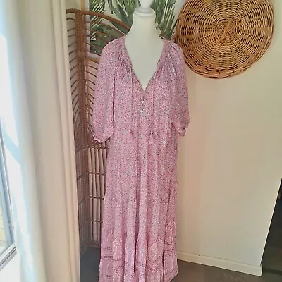 JAASE XL Pink Maxi Dress Floral Boho Bohemian Hippie Flowy Plus Size Resort Wear • $39.90