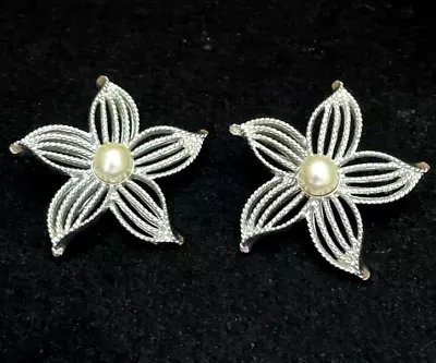 VTG Sarah Coventry Earrings Moon Flower Starfish Silver Tone Pearl FREE SHIP JCS • $15.99