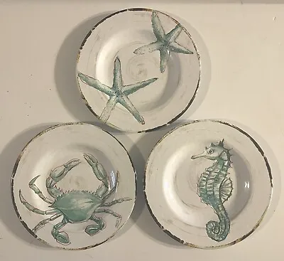 Tommy Bahama Coastal Sea Life Melamine Salad Plates Starfish Crab Seahorse Set 3 • $24.99