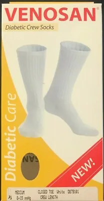 VENOSAN 8-15 MmHg Crew Length Diabetic Compression Socks Unisex XL White • $14.95