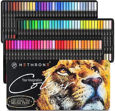 £10.44 • Buy Colouring Pens For Adults - 100 Colors Dual Tip Brush Pens Watercolour Fineliner