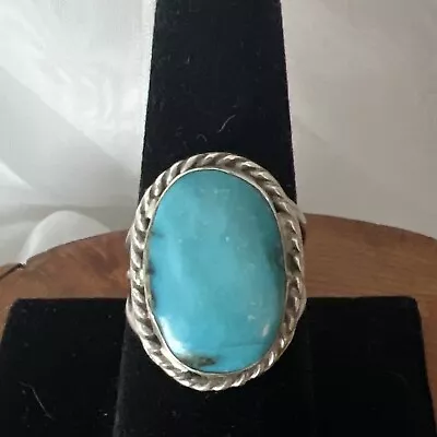 Vintage Sterling Silver & Turquoise Ring S-8.5 6.53 Grams • $125