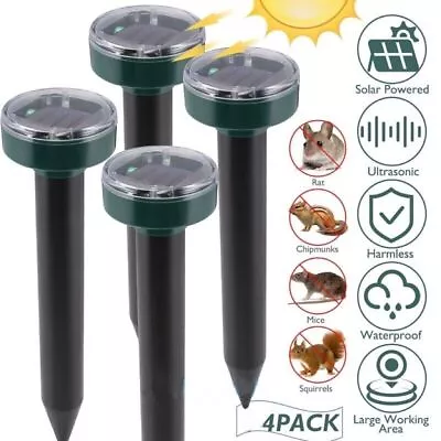 4 Pack Solar Power Ultrasonic Mice Gopher Mole Vole Snake Repellent Repeller US • $15.99