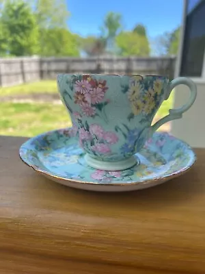 Vintage Shelley China MELODY Chintz Mint Green Cup & Saucer ~LOVELY! • $24.99