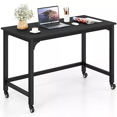 Large Rolling Computer Desk Metal Frame Writing Desk Workstation Lockable Wheels • £54.95