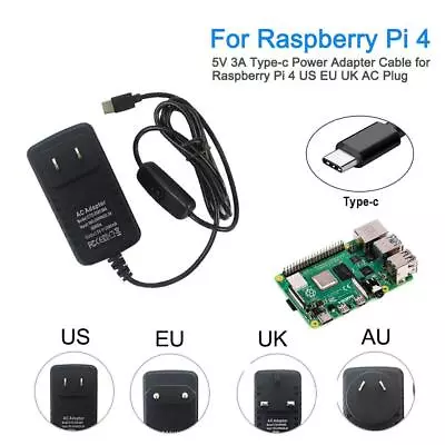 Raspberry Pi 4 Model B Type-C Power Supply 5V 3A With ON/OFF Switch EU US AU UK • $22.39