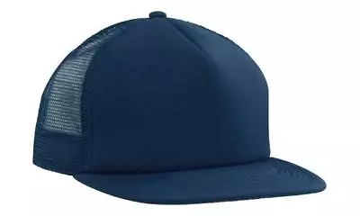 Flat Peak Trucker Cap 5 Panel Mesh Navy Snap Back • $16.95