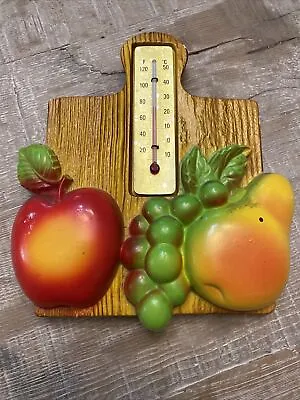 Vintage Miller Studio Chalkware Wall Decor - Fruit Thermometer 1978 Apple Grapes • $14.99