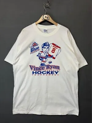 Vintage NHL Hockey Shirt Mens Extra Large White Funny Caricature Sports 90s • $19.64