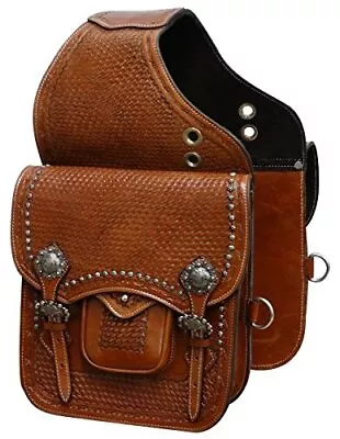 Showman Basketweave Tooled Leather Saddle Bag W/ Engraved Brushed Nickel • $105.95