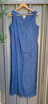 SUZANNE GRAE Womens Full Length Long Maxi Blue Button Down 90s Dress Size 12 • $43.50