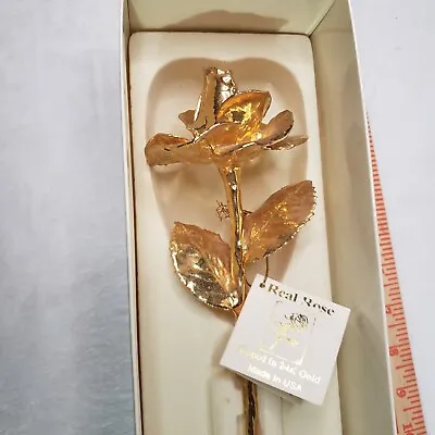 24K Rose Co Hand Dipped Real Rose 24K Gold Preserved Flower In Gift Box Vintage • $71.25