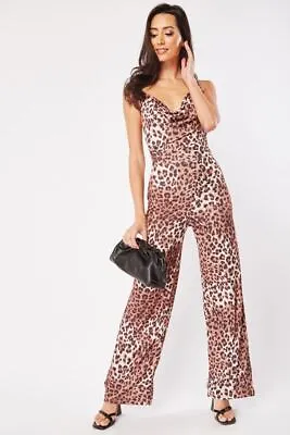 Animal Print Cowl Neck Jumpsuit Womens Ladies One-Piece Casual Playsuit • £5.95