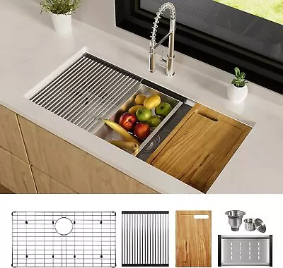 TECASA 36'' Workstation Kitchen Sink Undermount Sink Deep Single Bowl 16 Gauge • $329.99