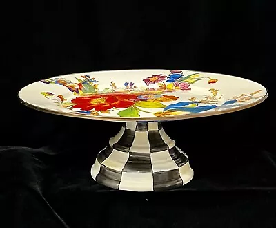 Mackenzie Childs Large Flower Market Courtly Check Pedestal Cake Stand 16” • $76