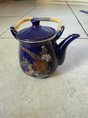 Vintage Oriental Cobalt Blue Fancy Peasants Porcelain Tea Pot • $15