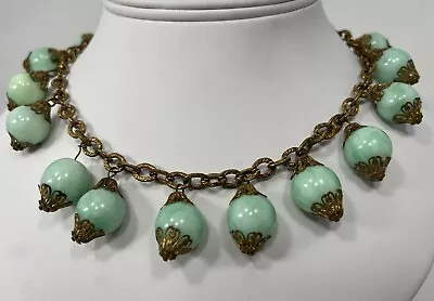 Vintage Miriam Haskell Necklace - Sheba - Lovely Chain & Pale Green Glass Beads • $115