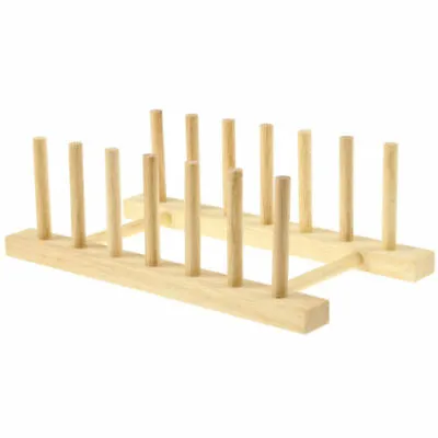 £6.99 • Buy Natural Wooden Kitchen Plates Cups Dish Stand Display Drying Holder Storage Rack
