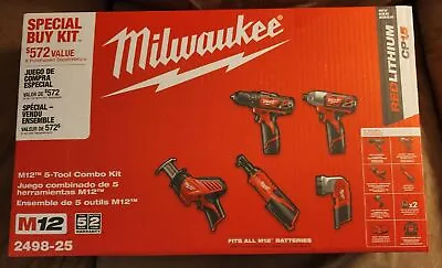 Milwaukee 2498-25 M12 5-Tool Combo Kit W/ 2 Batteries NEW Drill Impact Recip Saw • $224.99
