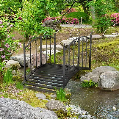 1.2M Metal Garden Bridge With Safety Railings Decorative Scrollwork Pattern • £89.99