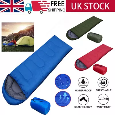 4 Season Single Sleeping Bags Camping Rectangular Envelope Zip Up Kids Adult UK • £11.99