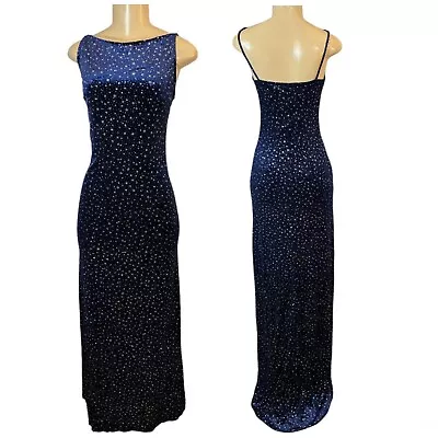 Y2K Vintage Nadine Blue Velvet Metallic Stars Gown Dress Party Sz S/M UNION USA • $124