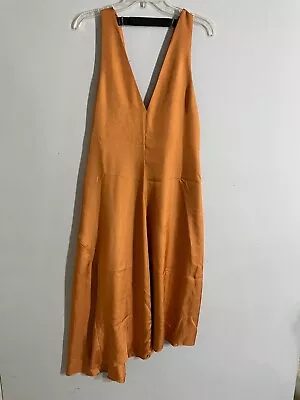 Tibi Dress Women 0 Orange Midi Satin Tank Slip Shift Plunge Party Vacation • $69.99