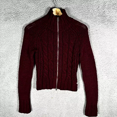 Vintage Abercrombie Fitch Wool Cable Knit Cardigan Sweater Cropped Maroon Small • $21.25