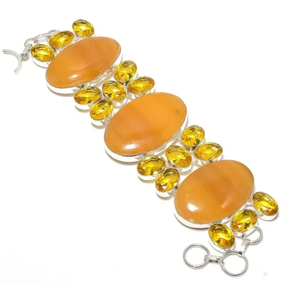 $14.99 • Buy Septerian Noodal, Citrine Gemstone 925 Sterling Silver Bracelet 7-8  V949
