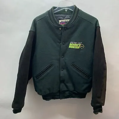 Vintage Arctic Cat Jacket Mens Small Green Wool Bomber Varsity Letterman 90s • $98.75