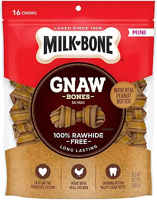 Milk-Bone Gnaw Bones Rawhide Free Chew Dogs Treats Peanut Butter & Chicken 16 Ct • $28.20