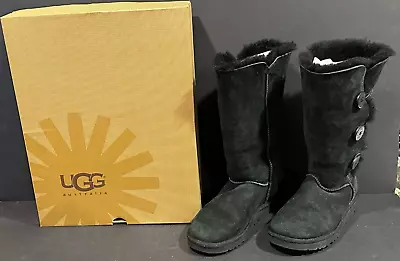 UGG Classic Tall Black Bailey Button Triplet 1873 W/Blk Snow Boots Size 8 • $50