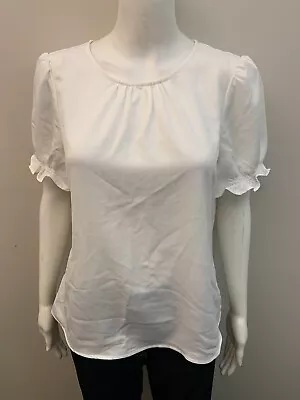 Review White Button Neck Ruffle Sleeve Top Size 12         (# 1421) • $24.99