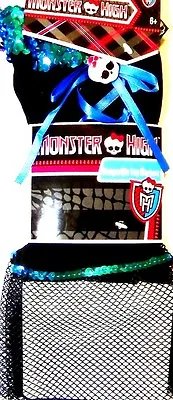 Monster High Leg Warmers Blue Ribbon Skull Black Fishnet Bottom Turquoise Sequin • $20.31