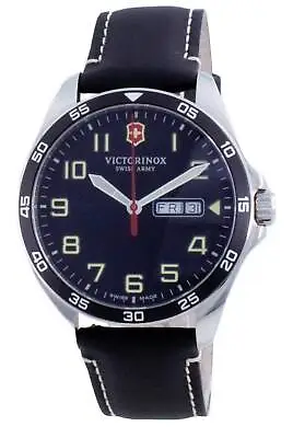 Victorinox Fieldforce Leather Black Dial Quartz 241846 100M Men's Watch • $446.89