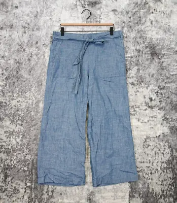 J Crew Pants Womens Blue Chambray Wide Leg Crop Belted Size 10 • $24.99