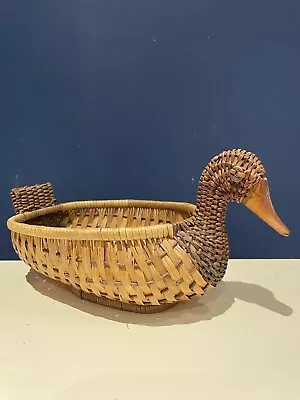 £10 • Buy Vintage Duck Cane Wicker Weave Bamboo Basket Storage Woven Egg Display Kitchen