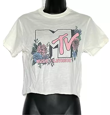 MTV Crop Top Ladies MEDIUM Floral Logo Tee Shirt NEW With Tags T-Shirt Music TV  • £8.58